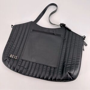 BEIS Black The Expandable Overnight Travel Bag Vegan Faux Leather FLAW ONE STRAP